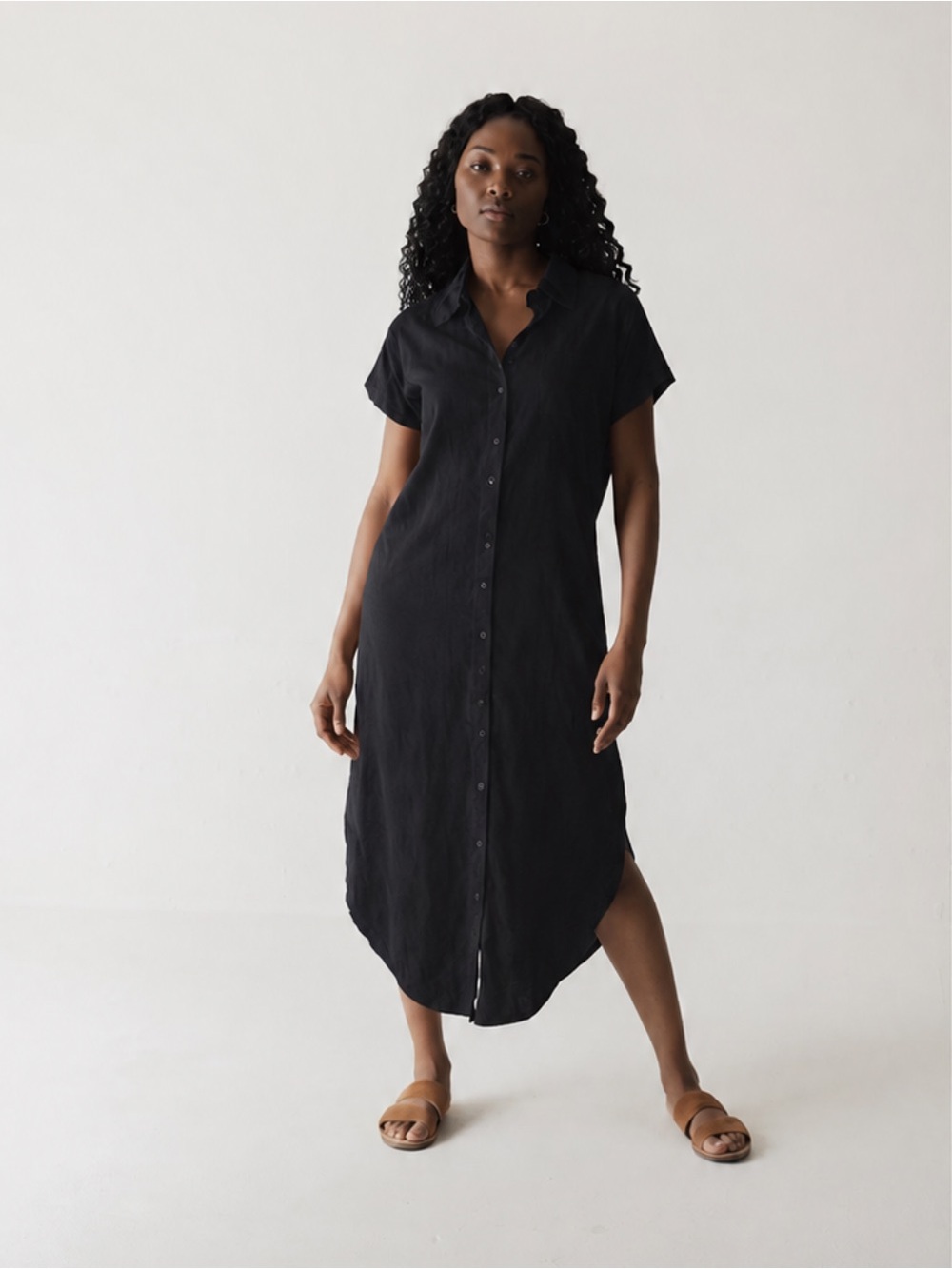 KAVU kuta midi shirt dress organic cotton tencel travel gorpcore black size M